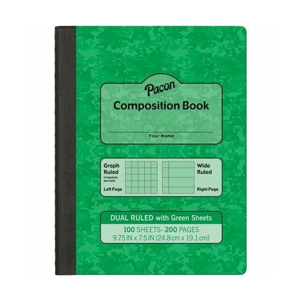 Pacon BOOK, COMP, DUAL RULED, GREEN, 24PK PACMMK37162 - main